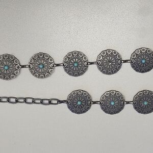 Silver Tone Concho Chain Belt – Turquoise Style Boho Western